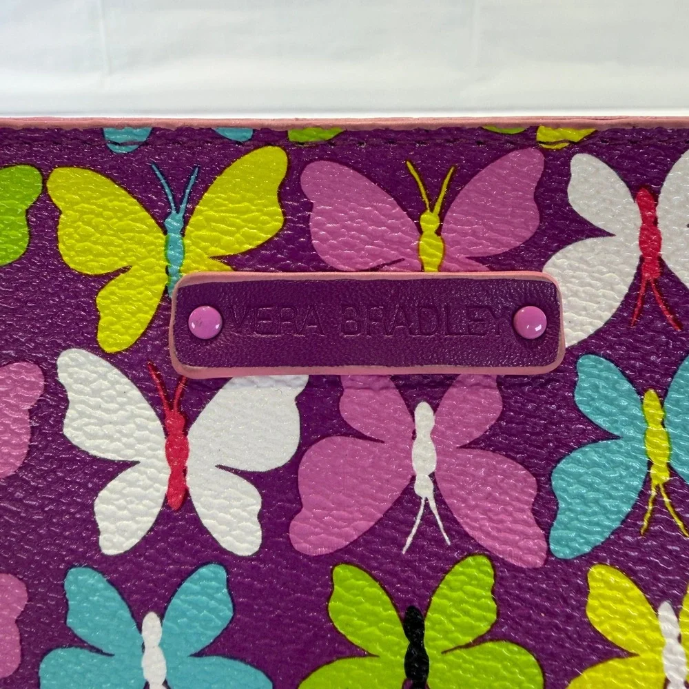 Vera Bradley Purple Butterfly Faux Leather Wristlet Clutch Zip Wallet Bag 344B2